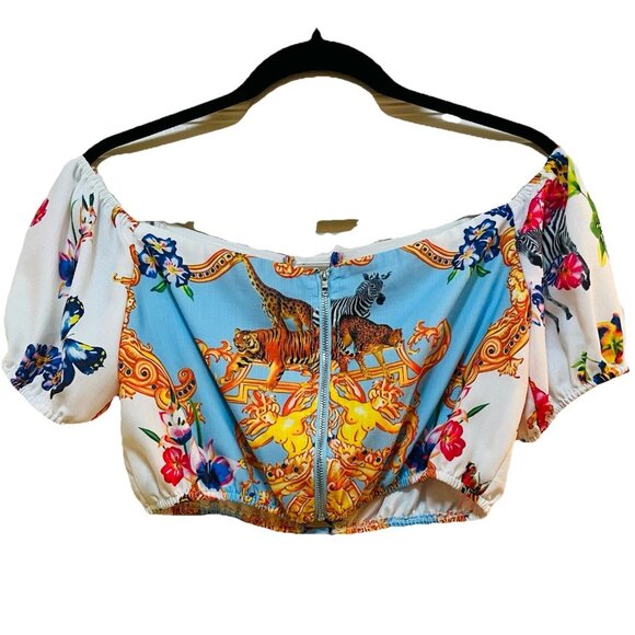 L'ATISTE BY AMY Baroque and Animal Print Off-the-Shoulder Cropped Top Sz S - Picture 6 of 6